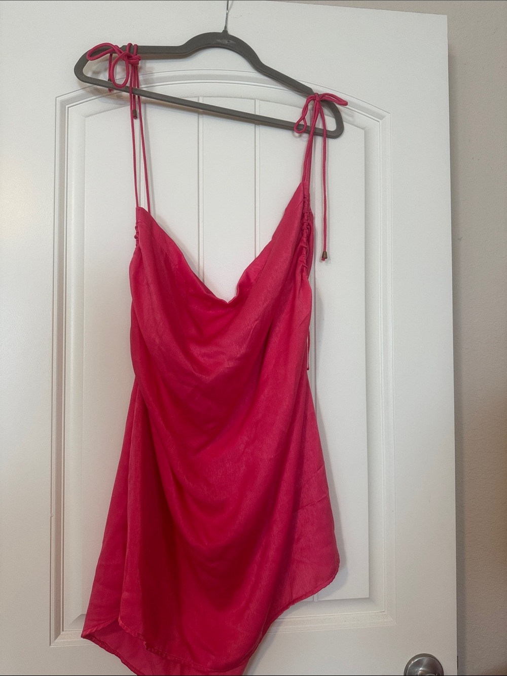 Free People Hot Pink Satin Cowl-Neck Mini Dress